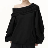SHOPMOCHO Knit Patchwork Sweatshirt Women Loose Casual Long Sleeve Sporty Top Spring Fall Chic Lazy Off Shoulder Harajuku Y2K Coat