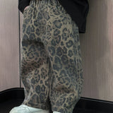 SHOPMOCHO Hip Hop Casual Loose Children's Pants Children's Four Seasons Pure Cotton Leopard Pattern Jeans Trendy Casual Pants