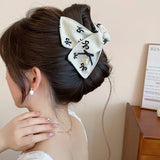 Shopmocho Korean Fabric Plaid Triangular Hair Claw Clips for Women Bow Imitation Pearl Button Acrylic Shark Clip High-end Hair Accessories