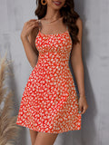 Shopmocho The cami dress with small flower prints a backless design and thin spaghetti straps is suitable for beach vacations and summer