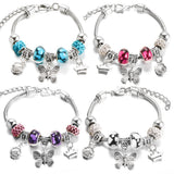 SHOPMOCHO New Butterfly Pendant 5 Color Rhinestone Snake Chain Bangle Lobster Buckle Adjustable Charm Woman Beaded Bracelet Jewelry Gift