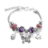 SHOPMOCHO New Butterfly Pendant 5 Color Rhinestone Snake Chain Bangle Lobster Buckle Adjustable Charm Woman Beaded Bracelet Jewelry Gift