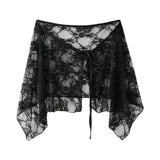 SHOPMOCHO Apparel Accessories French Lacing Lace Mini Skirt Embroidery Irregular Hemline Lace Up Ruffles Skirt Y2K Apron Wrap Skirt