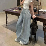 Shopmocho American Washed Loose Wide Leg Knife Edge Jeans Women's Spring Autumn New High Waist Loose Slimming Floor Length Pants