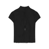SHOPMOCHO Y2k American Sexy Hot Girls Two-Piece Suit Women Hollow Lace Mesh Shirt Irregular Mini Shirt Retro Fashion Causal Skirt Suits