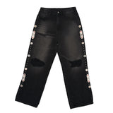 SHOPMOCHO Gothic Diamond Punk Hip Hop Men's Slim Jeans Damaged Destroyed Hole Baggy Denim Long Trouser Pants Y2k Streetwear Ripped Jeans