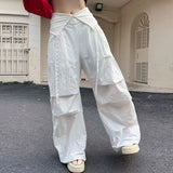 SHOPMOCHO Y2K Cargo Pants Women Streetwear Letter Diamond Baggy Sweatpants Harajuku White Wide Leg Joggers Summer Grunge Casual Trousers