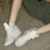 SHOPMOCHO Retro Fashion Versatile High Top Shoes Women 2026 Casual Platform Inside Heightening Sneakers