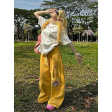Shopmocho Y2K Cargo Pants Women Oversized Embroidery Sweatpants Harajuku High Waist Wide Leg Joggers Streetwear Korean Baggy Trousers New