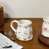 Shopmocho Retro floral cup, ceramic cup, hand-squeezed irregular cup, coffee cup, milk cup, water cup, high-value cup