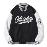 SHOPMOCHO American New Retro Letter Flocking Splicing Jacket Female Y2K High Street Fashion Hip-hop Loose Tooling Baseball Uniform Jacket