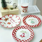Shopmocho Christmas Ceramic Plate with Cups Platter Serving Tray Porcelain Dish for Fruit Appetizer Dessert Candy Snack Salad Dinnerware