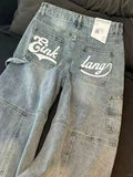 SHOPMOCHO Letter Printing Women Wide Leg Jeans Y2K High Waist Streetwear Baggy Denim Trousers Bf American Hip Hop Grunge Jeans New