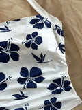 Shopmocho Ladies Summer Beach Style Knitted Floral Print Halter Top Slim Fit Sexy Pleated Waist Youthful  Vacation Top