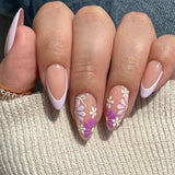 SHOPMOCHO 24Pcs Matte Almond Autumn Winter False Nails with Glue Glitter Butterfly Fake Nail Press Ons Black Gradient Artificial Nail Tips