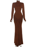 Shopmocho Weird Puss Backless Maxi Dress Women Shoulder Pads Long Sleeve Waistless Peach Buttocks Ruched Elegant Banquet Skinny Vestidos