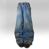 Shopmocho Y2K Baggy Jeans splicing Floral Seams embroidered High quality jeans new Gothic Hip Hop men women Harajuku Casual wide leg Jeans