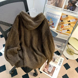 SHOPMOCHO Pullovers Women Hooded Plus Velvet Thickening Button Design Fashion Tender Knitted Sweater All-match Casual Students Autumn Chic