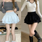 Shopmocho Mini Skirt Cute Sexy Balletcore Elastic High Waist Ball Gown Ruffle Patchwork Lolita Skirt Short Korean Sweet Y2K Women Clothing