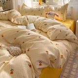 SHOPMOCHO Fashion Floral Duvet Cover Set with Flat Sheet Pillowcase No Filler Girls Twin Full Queen Size Korean Soft Bedding Set
