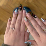 SHOPMOCHO 24pcs Y2k Almond Fashion Fake Nails Moon Star Style Swan Pattern Sweet Cool Press On Nails Full Cover Detachable False Nail