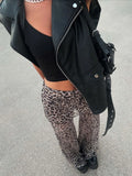 Shopmocho Mesh Leopard Print Trousers Woman Fashion High Waist Print Wide Leg Pants Female Elegant Printed Long Pants Bottoms