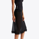 Shopmocho Y2k Fairy Coquette Skirts Dress Women's Midi Skirt See Through Low Rise Ruffled Hem Dot Pattern White Black Mesh Sheer Skirt