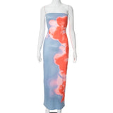 Shopmocho Sexy Strapless Print Tube Maxi Dress Women Off Shoulder Backless Stretch Long Sundress Summer Beach Y2K Clothes