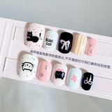 SHOPMOCHO 10Pcs Wearable Cat Eyes Series Short Square Press On Nails Kawaii Cartoon Cat Rabbit Rhinestone Gradients Full Cover False Nails