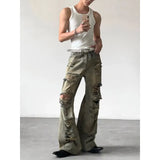 SHOPMOCHO Men's Jeans Washed Ripped Denim Pants Summer Straight Leg Distressed Hip Hop Streetwear Man Pants Vintage Baggy Retro