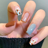 Shopmocho 24Pcs Long Coffin Leopard Print False Nails with Glue Sweet Cool Diamond Fake Nail Set Floral French Press on Wearable Nail Tips