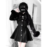 SHOPMOCHO Winter Design Fashion Elegant Pink Slim Woolen Cloth Coat Women Kawaii Sweet Warm Fur Collar Bow Lace Patchwork Casual Overcoat