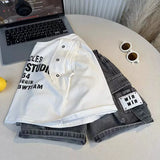 SHOPMOCHO Boys Summer Streetwear Cool Vest Outfit 2-10 Years Letter Sleeveless T-shirt & Denim Cargo Shorts 2-Piece Kids Casual Cotton Set