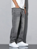 SHOPMOCHO Men's straight skinny grey jeans, straight and simple design, suitable for daily wear in all seasons
