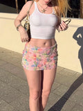 Shopmocho Weird Puss Colorful Flowers Skirts Women Sequins Patchwork Mesh Summer Trend Sweet Street Party Casual Holiday Chic Mini Bottoms