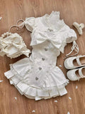 SHOPMOCHO Summer Sweet Preppy Style 2 Piece Sets Women Y2k Kawaii Lolita Design Tops + High Waist Chic Skirt Female Princess Retro Outfits