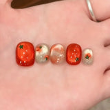 SHOPMOCHO 10pcs Festive Red Oval Short Press-On Nails with Cute Tomato Design Glossy Finish Holiday Nail Art Set for Women and Girls Wear