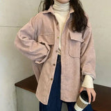 Shopmocho Women's Corduroy Jacket Autumn Winter Versatile Retro Hong Kong Style Mid-Length Shirt Top Trendy Ins Style Sleeveless Coat