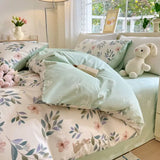 SHOPMOCHO Green Floral Bedding Set Ins Fashion Twin Full Queen Size Duvet Cover No Filler Flat Sheet Pillowcase Girl Home Totel Bed Linens