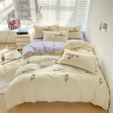 SHOPMOCHO Ins Embroidery  Bed Linen Twin Full Queen King Size  Bed Sheets Set  Adults Kids Floral Bed Flat Sheet Pillowcase Christmas Gift