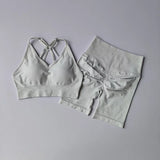 Shopmocho 2 Pcs Yoga Sets Women High Waist Workout Outfits Gym Wear Gym Clothing Sports Suits Fitness Tracksuit Sportswear Shorts Suit