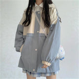 Shopmocho Fashion Cute Charm Outdoors Oversized Blue Series Hoodie Button Women Street Fashion Clothing Retro Simple Pullover Sweatshirt
