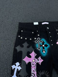 SHOPMOCHO Fashion Retro Streetwear Y2K Men Jeans Popular Patch Gothic Punk Style Shorts Embroidered Willow Nail Design Loose Casual Jeans