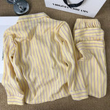 SHOPMOCHO Korean-Style Simple Striped Pajamas for Women, New Spring and Summer Loose Lazy Long-Sleeve and Long Pants Homewear Set