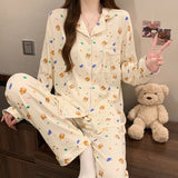 SHOPMOCHO Pink Bow Tie Design Pajamas for Women Long Sleeve Top & Elastic Waist Pants Pajamas Set Harajuku Style Casual New Home Wear