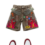 SHOPMOCHO Embroidered Shorts Y2K Streetwear Man Woman Clothing Harajuku Hip Hop Baggy Denim Gym Shorts Gothic Summer Basketball Shorts