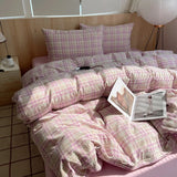 SHOPMOCHO 1pc Korean Cotton Pink Stripes Duvet Cover 150x200 Size Girl's Room housse de couette Skin friendly Breathable Comforter Sets