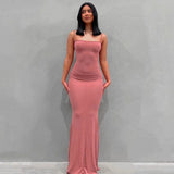 Shopmocho Summer Women's Sexy Backless solid color Long Dresses Elastic High Waist Strapless Bodycon Dress Party Skinny Sleeveless Robe