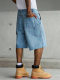 SHOPMOCHO Men's Light Blue Wide-Leg Utility Denim Shorts for Summer