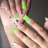 Shopmocho 24pcs Duckbill Shaped Fake Nails Gold Butterfly Rhinestone Design False Nail Tips Wearable Full Cover French Press on Nails